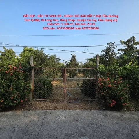 ĐẤT ĐẸP - ĐẦU TƯ SINH LỜI - CHÍNH CHỦ BÁN ĐẤT 2 Mặt Tiền Đường Tỉnh lộ 868, Xã Long Tiên, Đồng Tháp