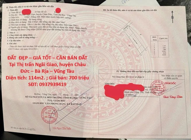 ĐẤT  ĐẸP – GIÁ TỐT – CẦN BÁN ĐẤT Tại Thị trấn Ngãi Giao, huyện Châu Đức – Bà Rịa – Vũng Tàu