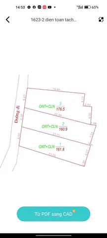 Bán đất 155m² có sẵn 90m² thổ cư ngang 6.5m giá 1.86 tỷ tại Xã Diên Khánh
