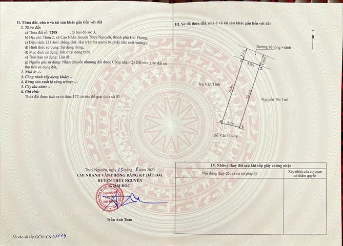 Bán 233.8 m Cao Nhân đường 5 m thông các ngả .
L/h:076.231.9990 em Thúy