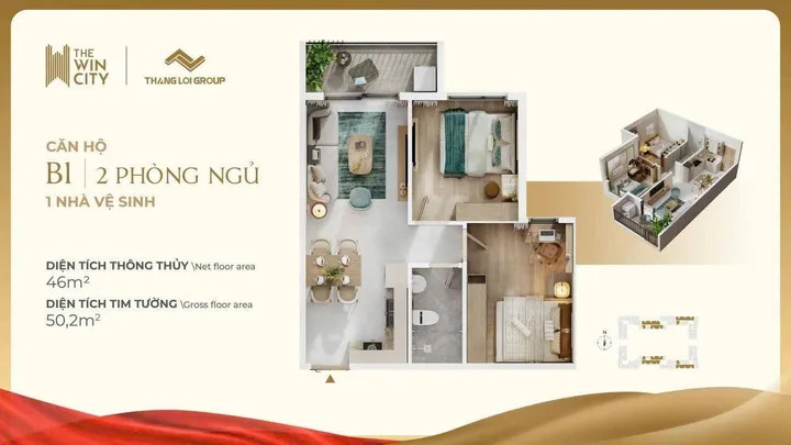 BÁN CĂN HỘ 2 PHÒNG NGỦ-1 WC- DỰ ÁN THE WIN CITY-GIÁ ĐẦU TƯ- CHÍNH SÁCH TỐT