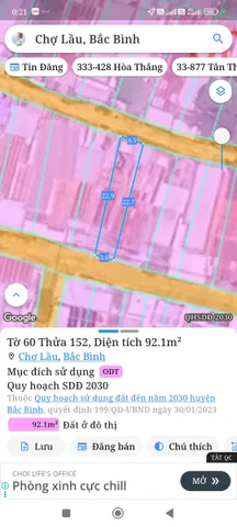 Bán đất 92.1m² full thổ cư ngang 4,5m giá 850 triệu tại Xã Bắc Bình