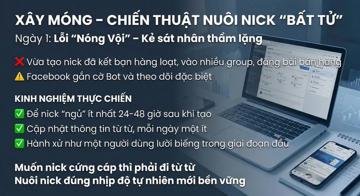 Chiến Thuật Nuôi Nick "Bất Tử" Phần mềm nuôi nick facebook.Tại Sao 90% Nick Facebook Vừa Lập Đã Bay Màu?