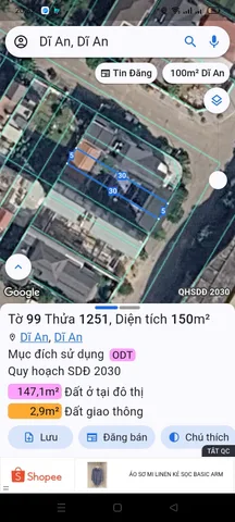 Bán đất 150m² có sẵn 100m² thổ cư ngang 5m giá 9.35 tỷ tại Phường Dĩ An