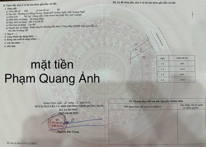 Bán đất 96.8m² full thổ cư ngang 5.8m giá 3.4 tỷ tại Phường Nghĩa Lộ
