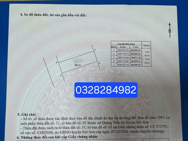Bán đất 96m² full thổ cư ngang 5.3m giá 3.07 tỷ tại Xã Nội Bài