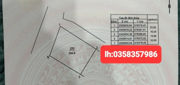 Bán đất 356m² full thổ cư ngang 16.5m giá 10.04 tỷ tại Xã Kim Anh