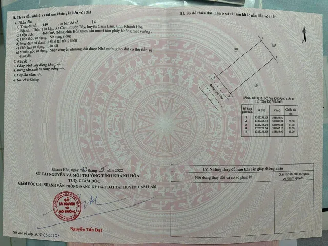 ĐẤT ĐẸP - GIÁ TỐT - Bán GẤP Lô Đất Tiềm Năng Tại xã Cam Phước Tây, Cam Lâm, Khánh Hòa