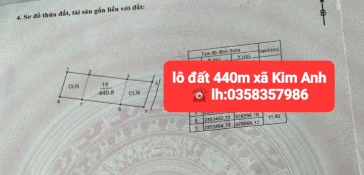 Bán đất 440.8m² có sẵn 200m² thổ cư ngang 11.82m giá 5.32 tỷ tại Xã Kim Anh