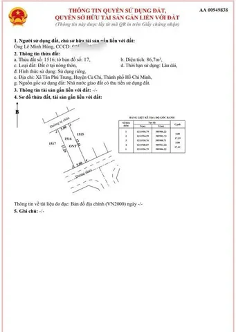 BÁN GẤP 5 NỀN MT ĐƯỜNG NHỰA 10M – TÂN PHÚ TRUNG, CỦ CHI