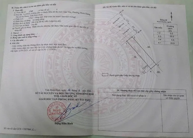Bán đất nền dự án tại KĐT Cẩm Văn, Đường Quốc Lộ 1A, Phường Nhơn Hưng, An Nhơn, Bình Định, với diện tích 125m², giá bán 2,9 tỷ.