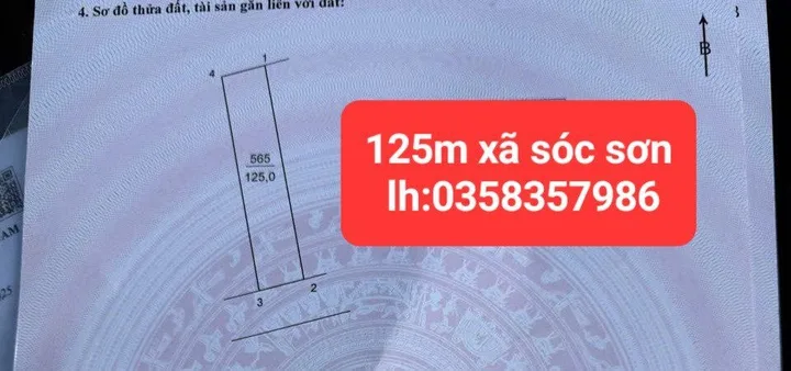 Bán đất 125m² full thổ cư ngang 5m giá 5.85 tỷ tại Xã Sóc Sơn
