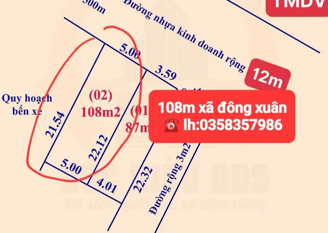 Bán đất 108m² full thổ cư ngang 5m giá 5.55 tỷ tại Xã Sóc Sơn