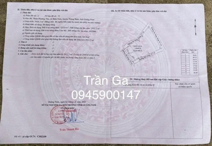 Bán đất 3621.7m² có sẵn 525m² thổ cư ngang 40m giá 11 tỷ tại Xã Thăng Trường,thành phố Đà Nẵng