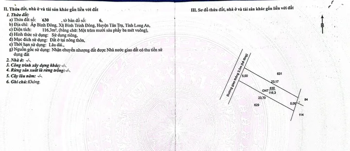 CHÍNH CHỦ BÁN ĐẤT THỔ CƯ 5X23,5 BÌNH TRINH ĐÔNG, TÂN TRỤ