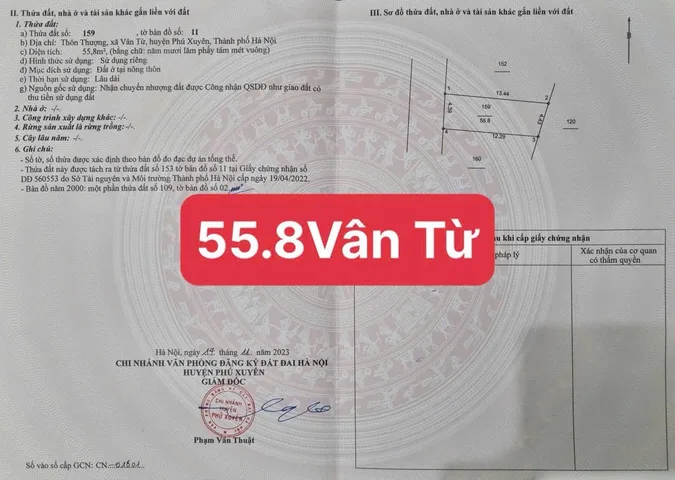 Bán đất 55,8m² full thổ cư ngang 4,39m giá 2.75 tỷ tại Xã Chuyên Mỹ thôn Thượng - Vân Từ - Phú Xuyên