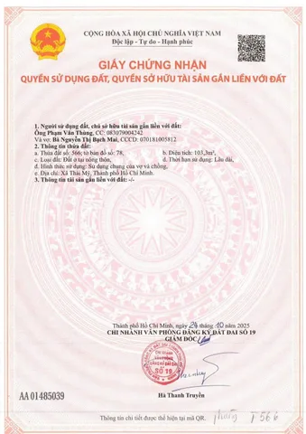 Đất Củ Chi Giá Rẻ – Đối diện công viên Mỹ Khánh, full thổ giá 1,36 tỷ