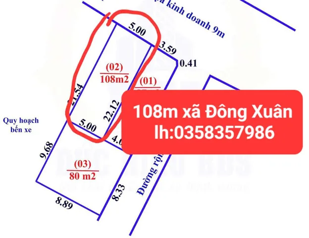 Bán đất 108m² full thổ cư ngang 5m giá 5.55 tỷ tại Xã Sóc Sơn