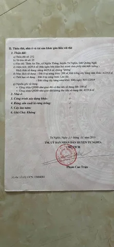 Bán đất 4429m² có sẵn 200m² thổ cư ngang 100m giá 1.1 tỷ tại Xã Trà Giang