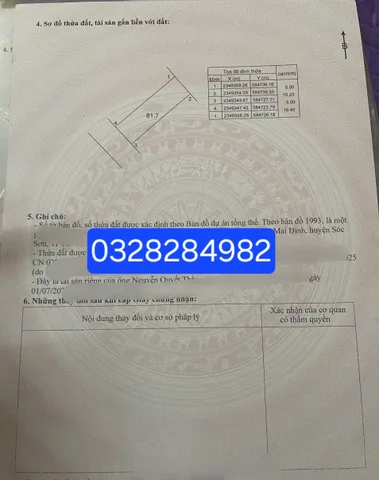 Bán đất 81.7m² full thổ cư ngang 5m giá 5.15 tỷ tại Xã Sóc Sơn