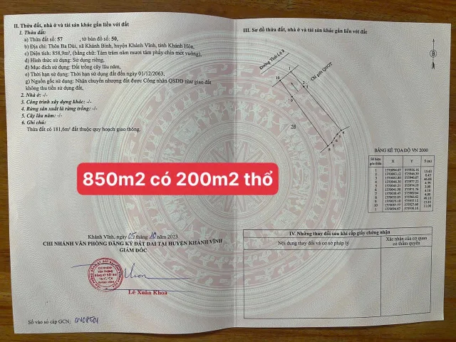Mở bán 2 lô thổ cư mặt tiền tỉnh lộ 8 Khánh Bình , Khánh Vĩnh -DT 429m2/lô , thổ 100m2/lô . Giá bán 429triệu/lô