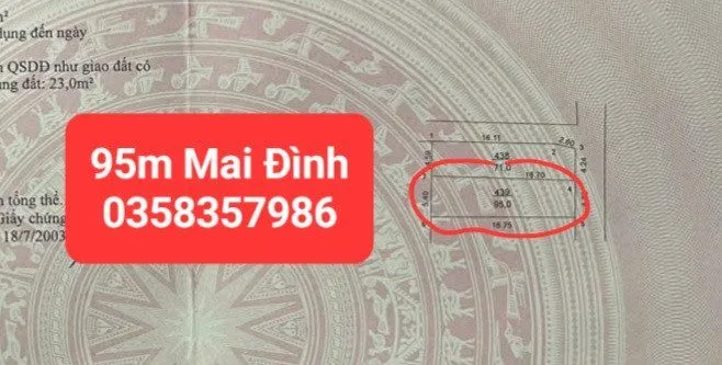 Bán đất 95m² có sẵn 72m² thổ cư ngang 5.4m giá 4.6 tỷ tại Xã Sóc Sơn