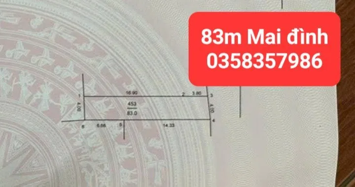 Bán đất 83m² full thổ cư ngang 4m giá 5.5 tỷ tại Xã Sóc Sơn