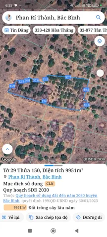 Bán đất 9950.9m² ngang 50m giá 995 triệu tại Xã Bắc Bình