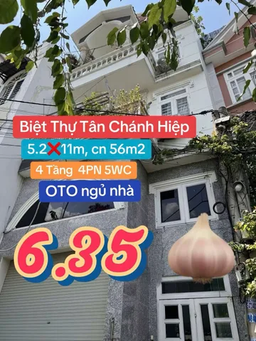 BIỆT THỰ TÂN CHÁNH HIỆP Q12, 5.2X11, 4 TẦNG, SHR, 6.x tỷ