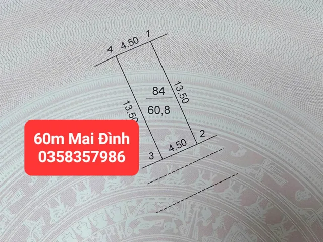 Bán đất 60.8m² full thổ cư ngang 4.5m giá 2.75 tỷ tại Xã Sóc Sơn