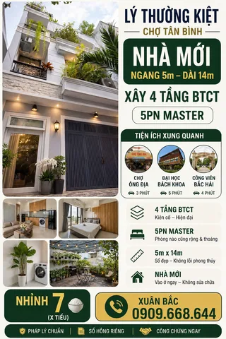 GIÁP QUẬN 10 CẠNH ĐẠI HỌC BÁCH KHOA - NHÀ 4 TẦNG  SÁT MẶT TIỀN -  61M2 NGANG HIẾM 5M - 5PN 4 WC MỚI Ở NGAY