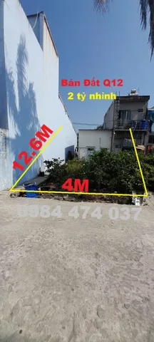 Bán đất  quận 12 giá 2 tỷ nhỉnh ở  Thạnh Xuân 52,  diện tích 50.4m2, hẻm ô tô tới đất, gần chợ, trường học, kết nối Hà Huy Giáp, Quốc lộ 1A