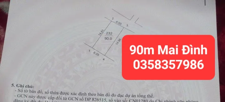 Bán đất 90m² full thổ cư ngang 6m giá 5.2 tỷ tại Xã Sóc Sơn