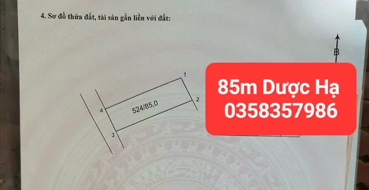 Bán đất 85m² full thổ cư ngang 5m giá 3.55 tỷ tại Xã Sóc Sơn