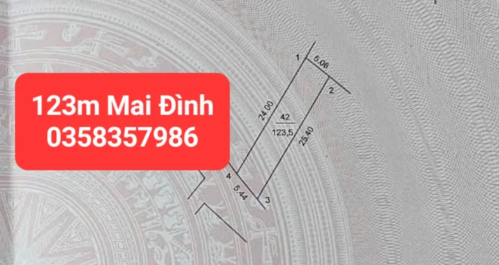 Bán đất 123.5m² full thổ cư ngang 5.44m giá 6.53 tỷ tại Xã Sóc Sơn