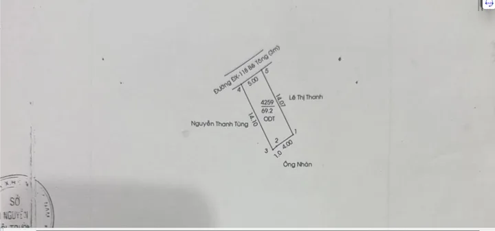 Bán nhà 70m² có sẵn 69,2m² thổ cư ngang 5m giá 1.85 tỷ tại Phường Phú An