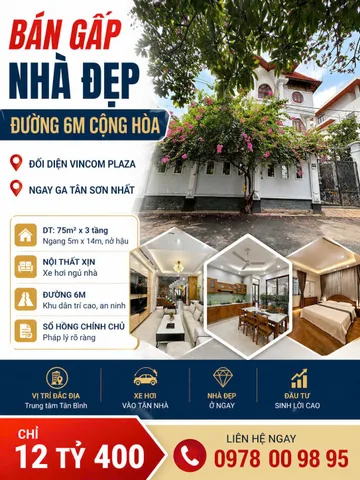 NHÀ HẺM 6M XE TẢI – GIẢI PHÓNG – GẦN CỘNG HÒA – HOÀNG VĂN THỤ – 75M² – 3 TẦNG – CHỈ 12.4 TỶ