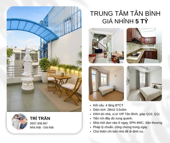 NHÀ ĐẸP VỊ TRÍ VIP TÂN BÌNH - HẺM XE HƠI TỚI TRƯỚC NHÀ - GIÁ CHỈ NHỈNH 5 TỶ