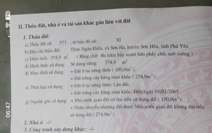 BÁN ĐẤT MẶT TIỀN ĐẸP – GIÁ TỐT – Thôn Ngân Điền, xã Sơn Hà, huyện Sơn Hòa, tỉnh Phú Yên