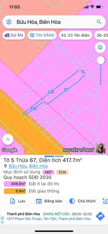 Bán đất 105m² ngang 6m giá 1.7 tỷ tại Đường Bùi Hữu Nghĩa Phường Biên Hòa