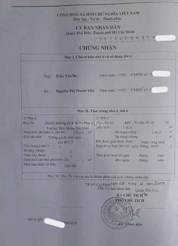 Nhà đất Đường 4 phường Trường Thọ Quận Thủ Đức