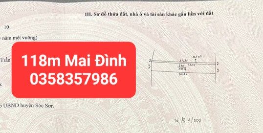 Bán đất 118m² có sẵn 105.4m² thổ cư ngang 4.5m giá 3.3 tỷ tại Xã Sóc Sơn