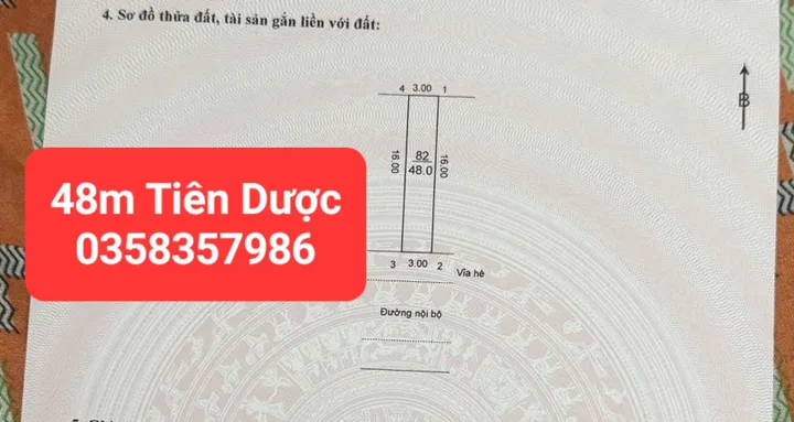 Bán đất 48m² full thổ cư ngang 3m giá 3.95 tỷ tại Xã Sóc Sơn