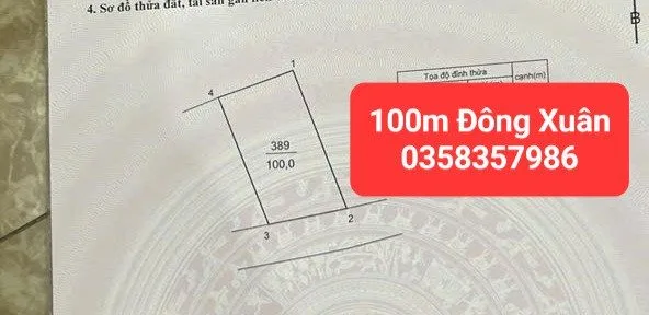 Bán đất 100m² full thổ cư ngang 7.5m giá 2.95 tỷ tại Xã Sóc Sơn