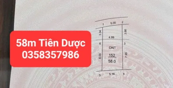 Bán đất 58m² có sẵn 40m² thổ cư ngang 5.16m giá 1.8 tỷ tại Xã Sóc Sơn