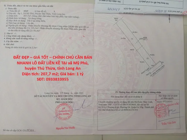 ĐẤT ĐẸP – GIÁ TỐT – CHÍNH CHỦ CẦN BÁN NHANH LÔ ĐẤT LIỀN KỀ TẠI huyện Thủ Thừa tỉnh Long An