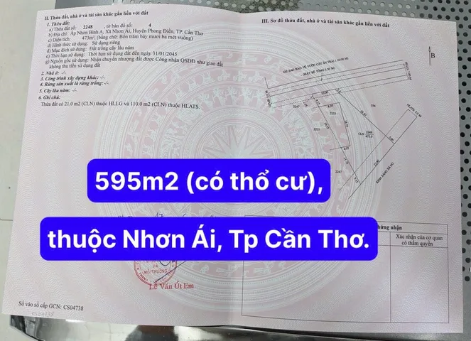 Bán đất 595m² có sẵn 150m² thổ cư ngang 10m giá 1.5 tỷ tại Phường An Bình