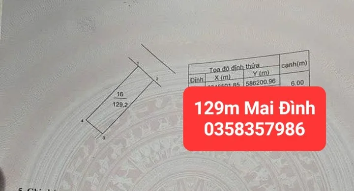 Bán đất 129m² full thổ cư ngang 6m giá 6.1 tỷ tại Xã Sóc Sơn