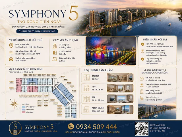 HOT- SYMPHONY 5 - TẠO DÒNG TIỀN NGAY-  SUN GROUP CĂN HỘ VIEW SÔNG HÀN ĐÀ NẴNG -  CHÍNH THỨC NHẬN BOOKING
