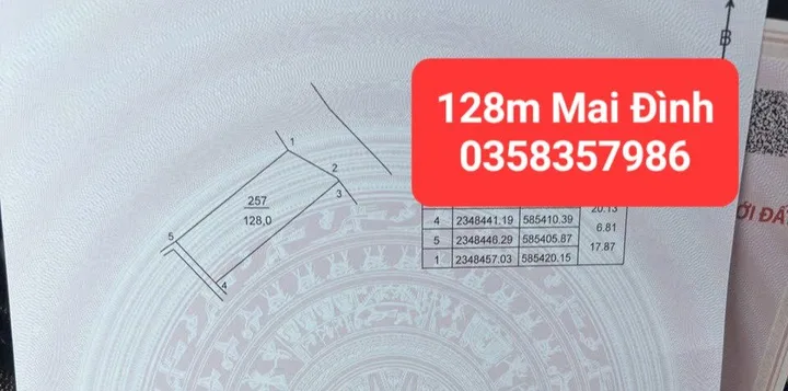 Bán đất 128m² full thổ cư ngang 6.81m giá 5.25 tỷ tại Xã Sóc Sơn
